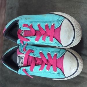 Blue and Pink low top converse